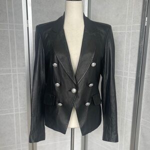 Veronica Beard Black Leather Cooke Dickey Jacket sz 10